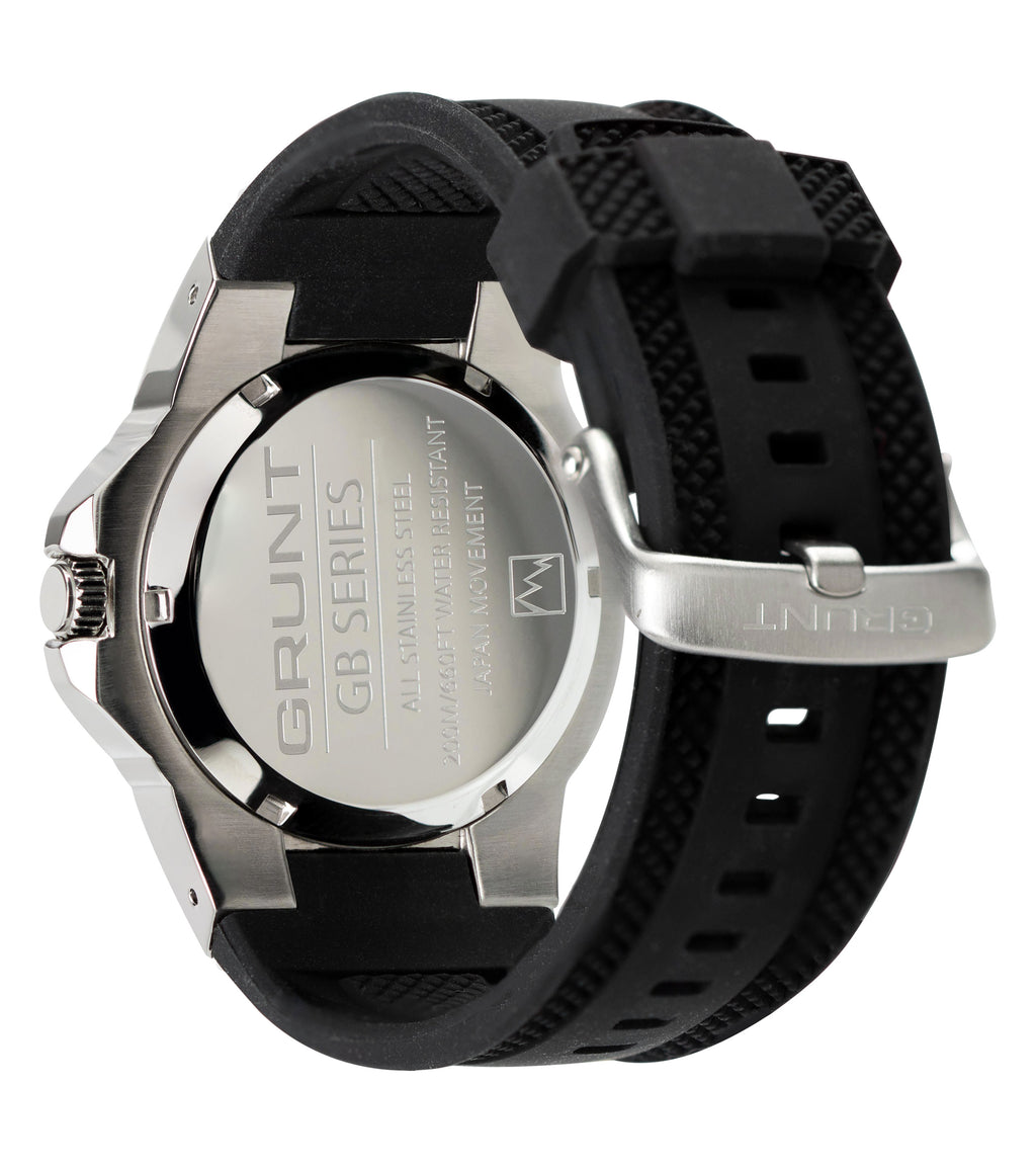 GRUNT Work watch, Stainless steel case & Silicone Band, Black Dial